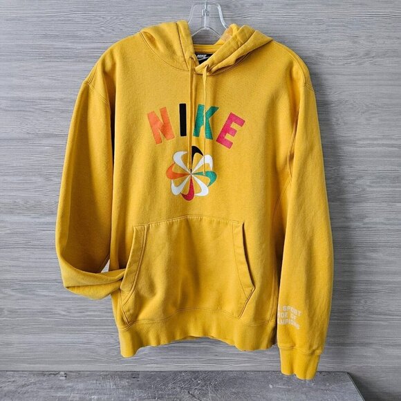 Nike Sweatshirt Evolution of the Swish Pinwheel Logo Yellow Long Sleeve Hooded M - Picture 3 of 16